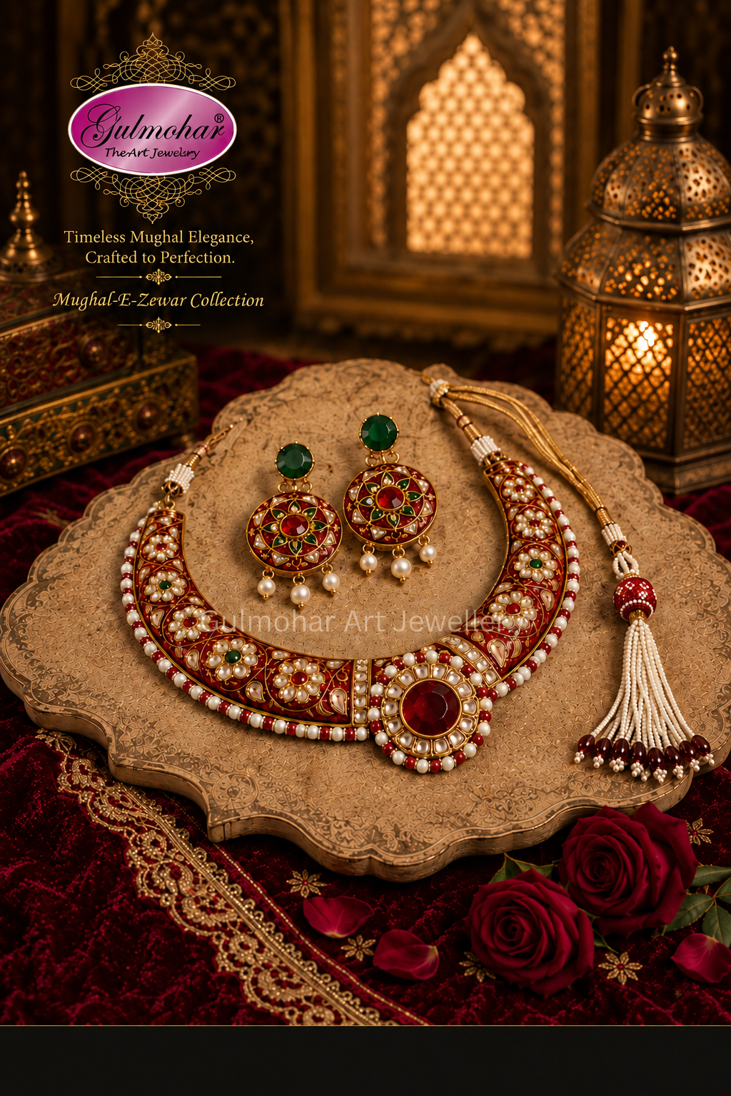 MG-03: Meenakari Multani Kundan Hasli Necklace Set | Gulmohar