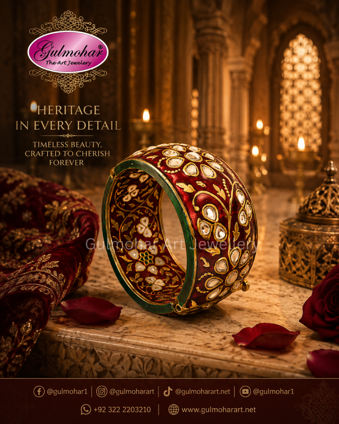 MG-02: Gold Plated Kundan Polki Hasli Set with Bangle