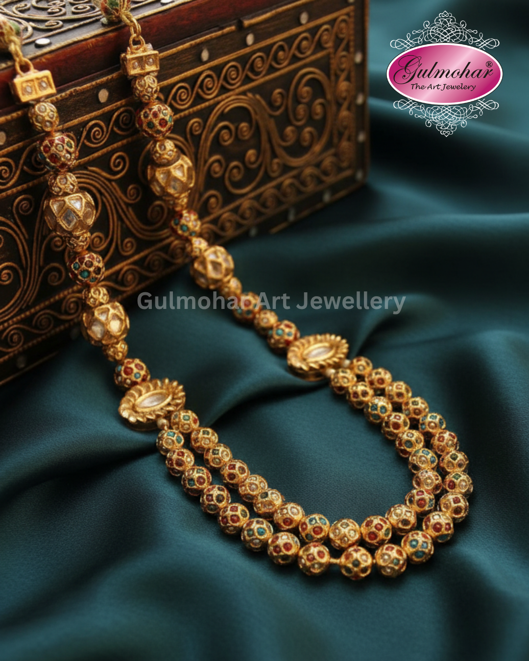 MM-04: Pakistani Multani Kundan Double Layer Ball Mala | Gold Plated