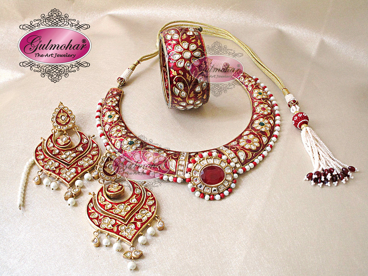 MG-02: Gold Plated Kundan Polki Hasli Set with Bangle