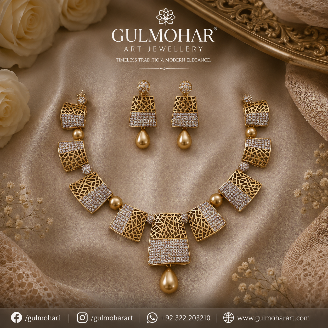S-13: CZ Gold plated necklace set