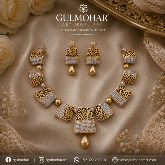S-13: CZ Gold plated necklace set