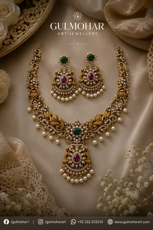 S-17: Premium Peacock South Indian Gold Plated Necklace Set