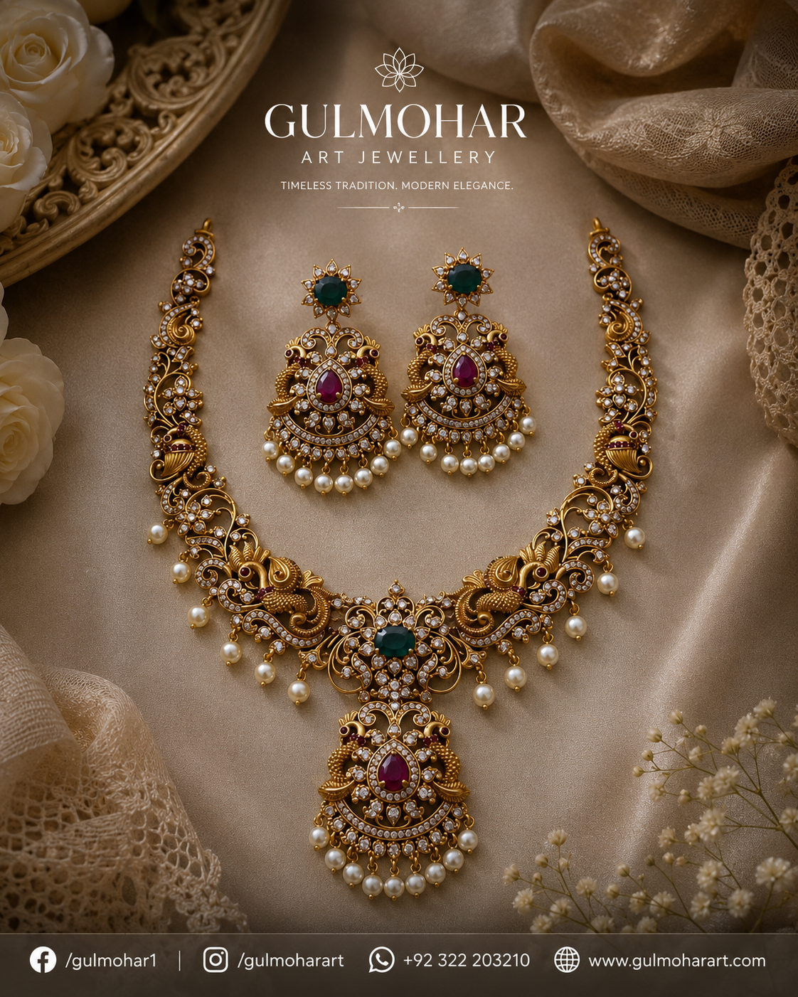 S-17: Premium Peacock South Indian Gold Plated Necklace Set
