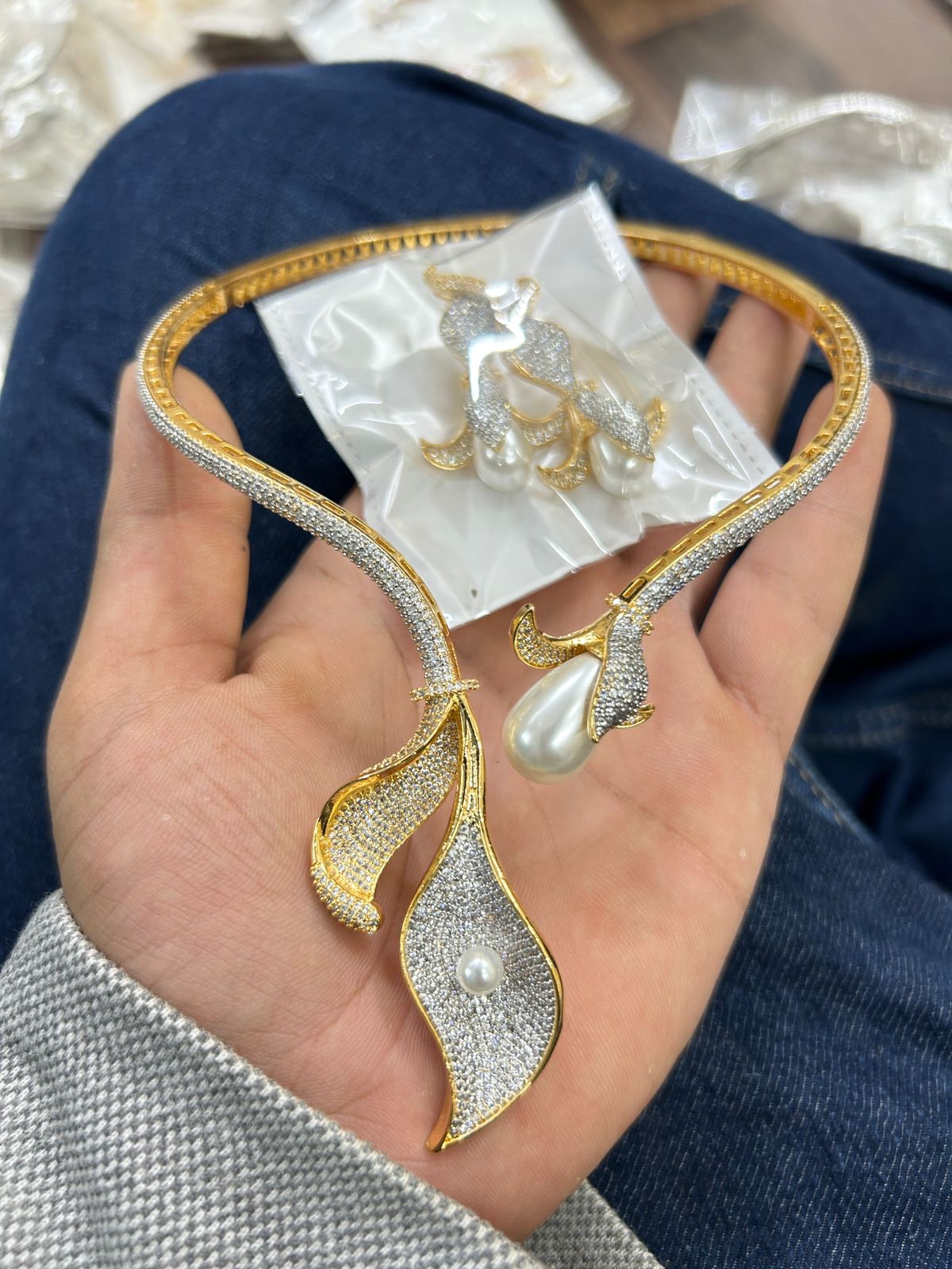 S-22: CZ & Pearl Hasli Set | Tone Necklace Set