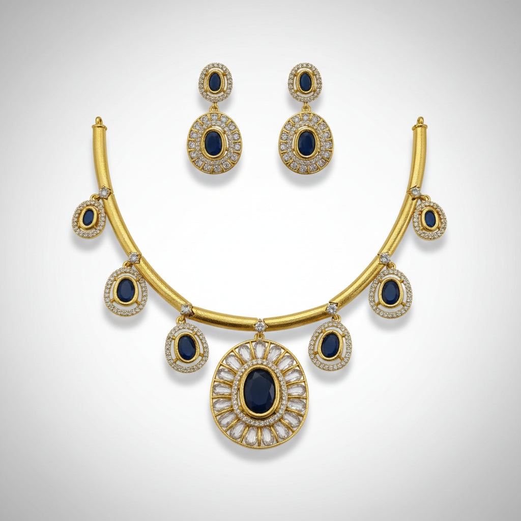 S-24: Sapphire Blue Hasli Set with AD & CZ