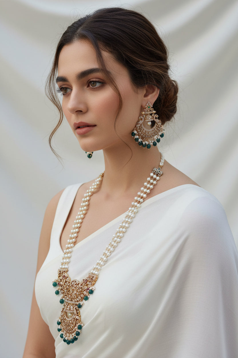 S-25: CZ Pearl Mala with Chandbali | Real Jarao South Jewellery Set
