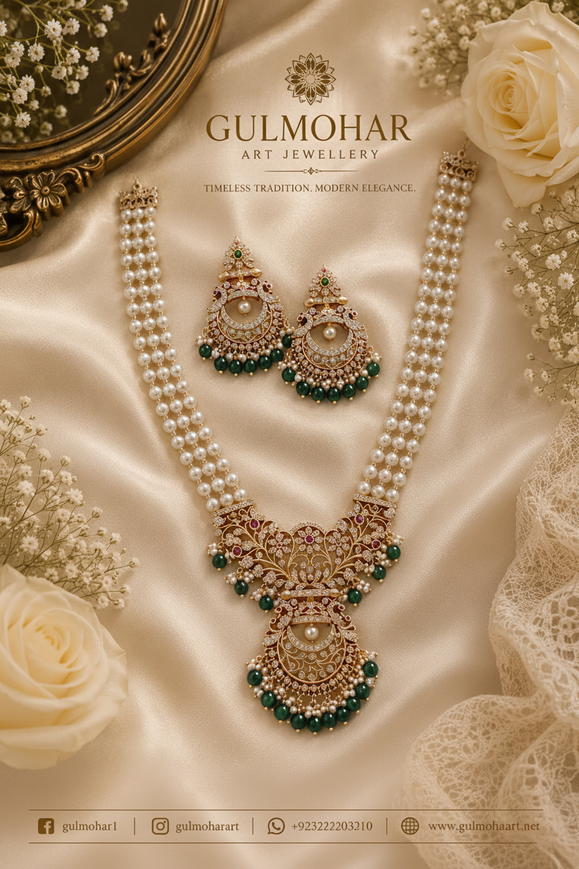 S-25: CZ Pearl Mala with Chandbali | Real Jarao South Jewellery Set