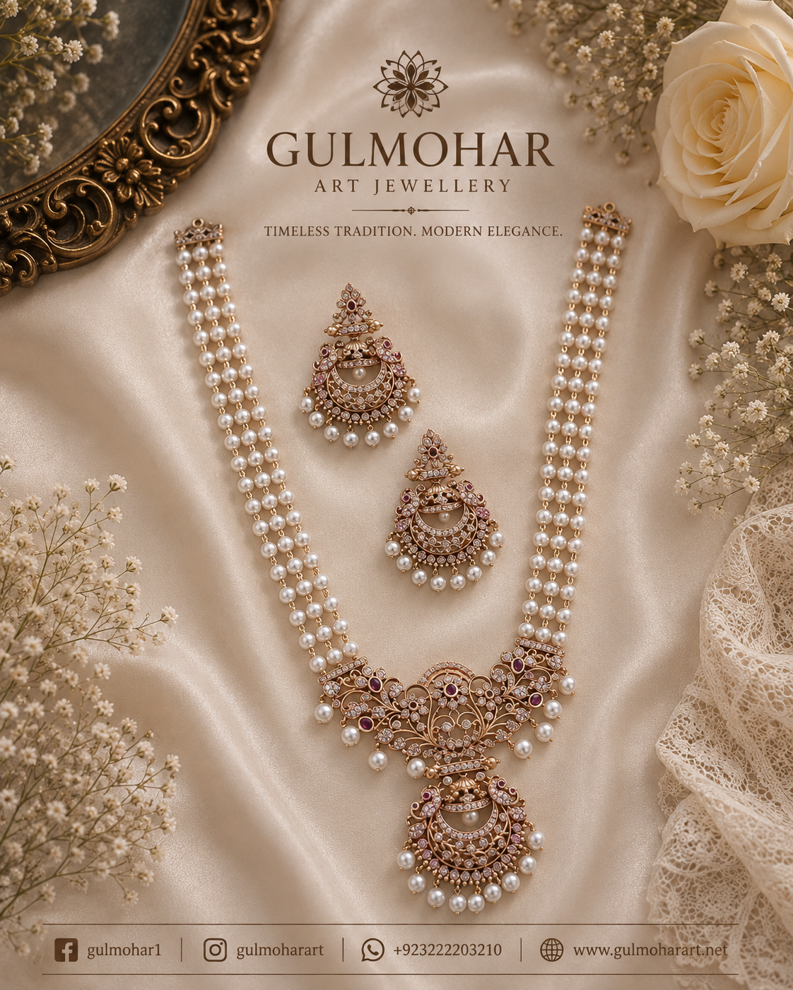 S-25: CZ Pearl Mala with Chandbali | Real Jarao South Jewellery Set