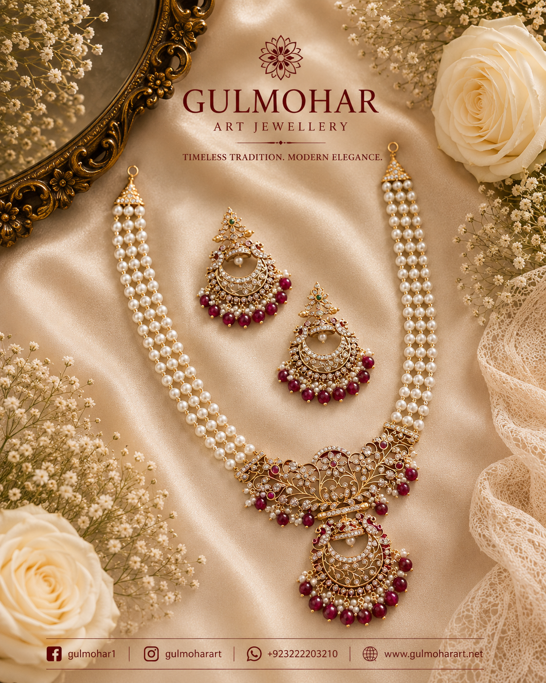 S-25: CZ Pearl Mala with Chandbali | Real Jarao South Jewellery Set