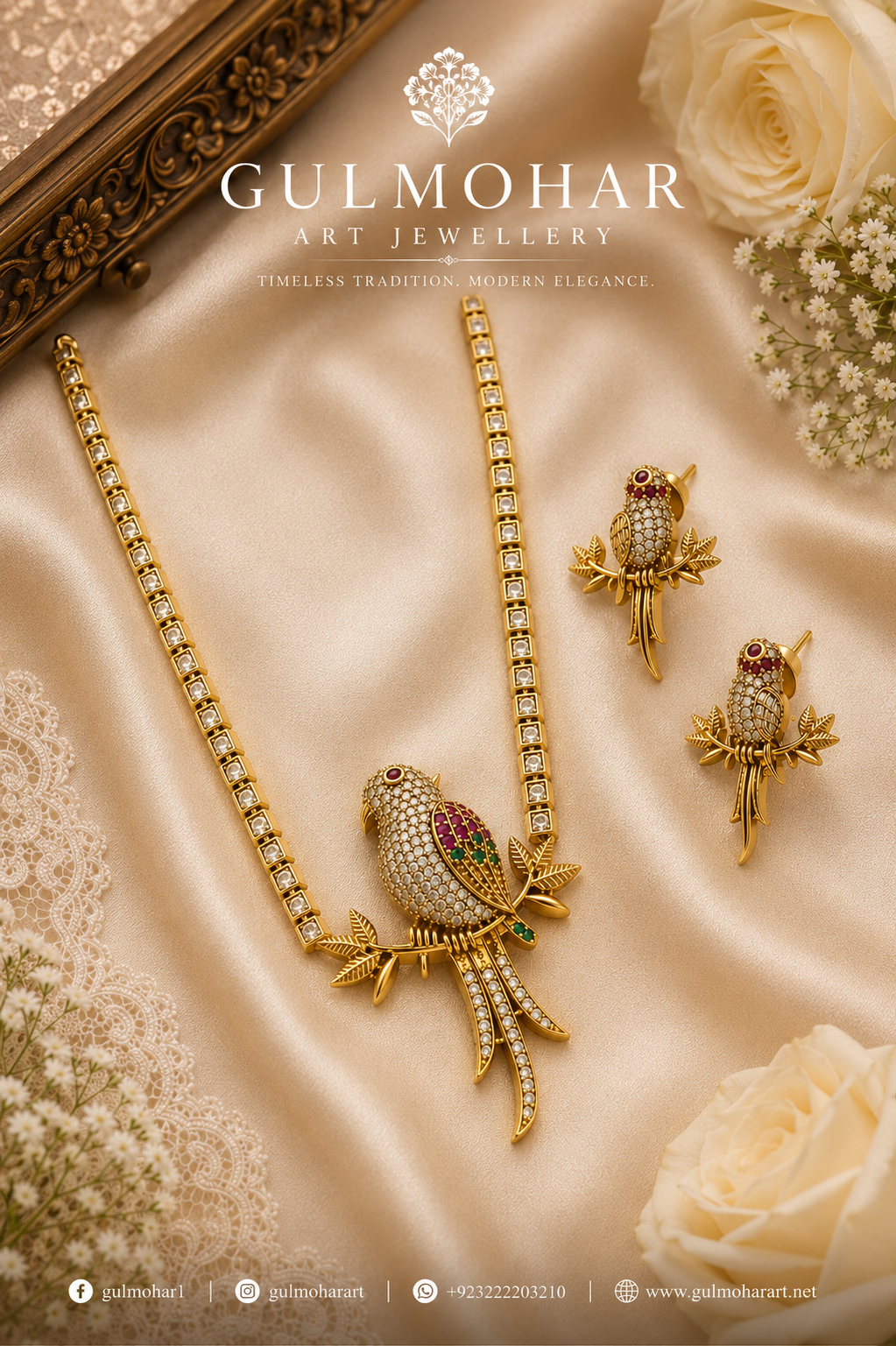 S-29: Elegant Mini Parrot AD Necklace Set | Gold-Plated