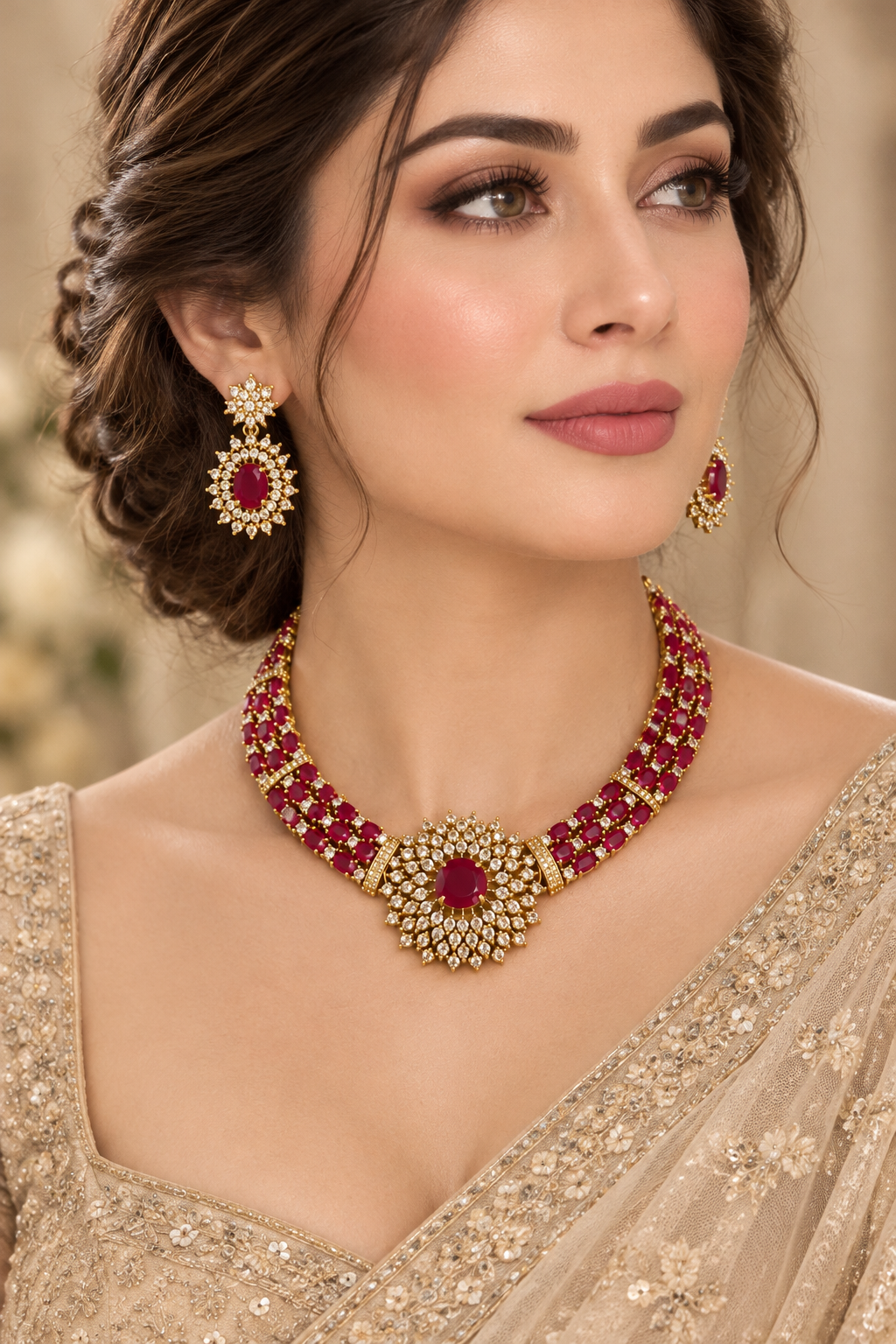 S-32: AD & CZ Floral Necklace Set | Gulmohar Art Jewellery