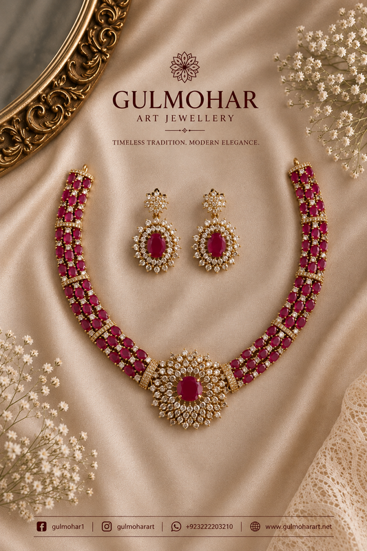 S-32: AD & CZ Floral Necklace Set | Gulmohar Art Jewellery