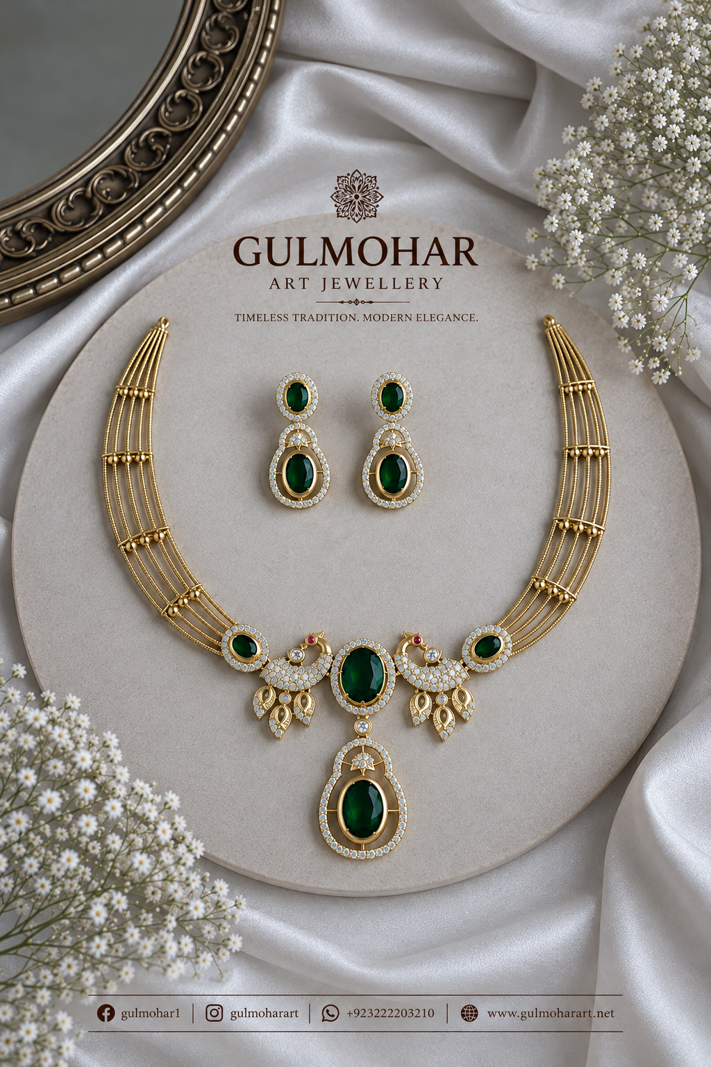 S-33: Gold-Plated Peacock Short Necklace Set | Gulmohar Art Jewellery