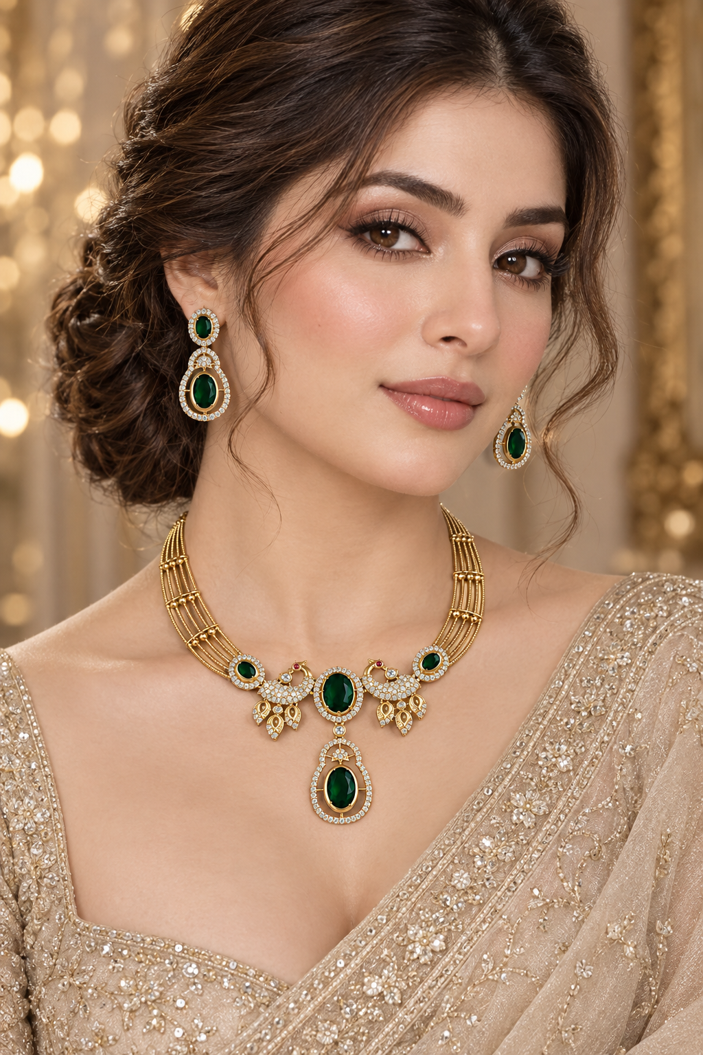 S-33: Gold-Plated Peacock Short Necklace Set | Gulmohar Art Jewellery