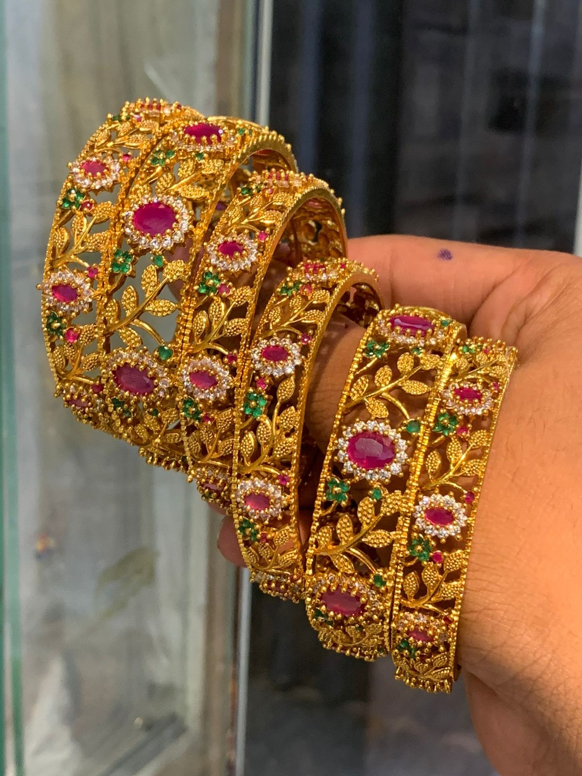 BG-05 Nageen Bangles | AD & CZ Gold Plated 6-Piece Set