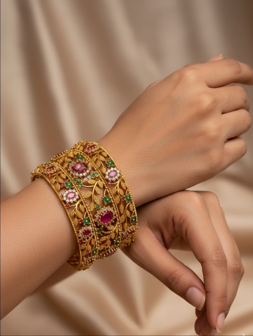 BG-06 Nageen Bangles | AD & CZ Gold-Plated 3-Piece Set