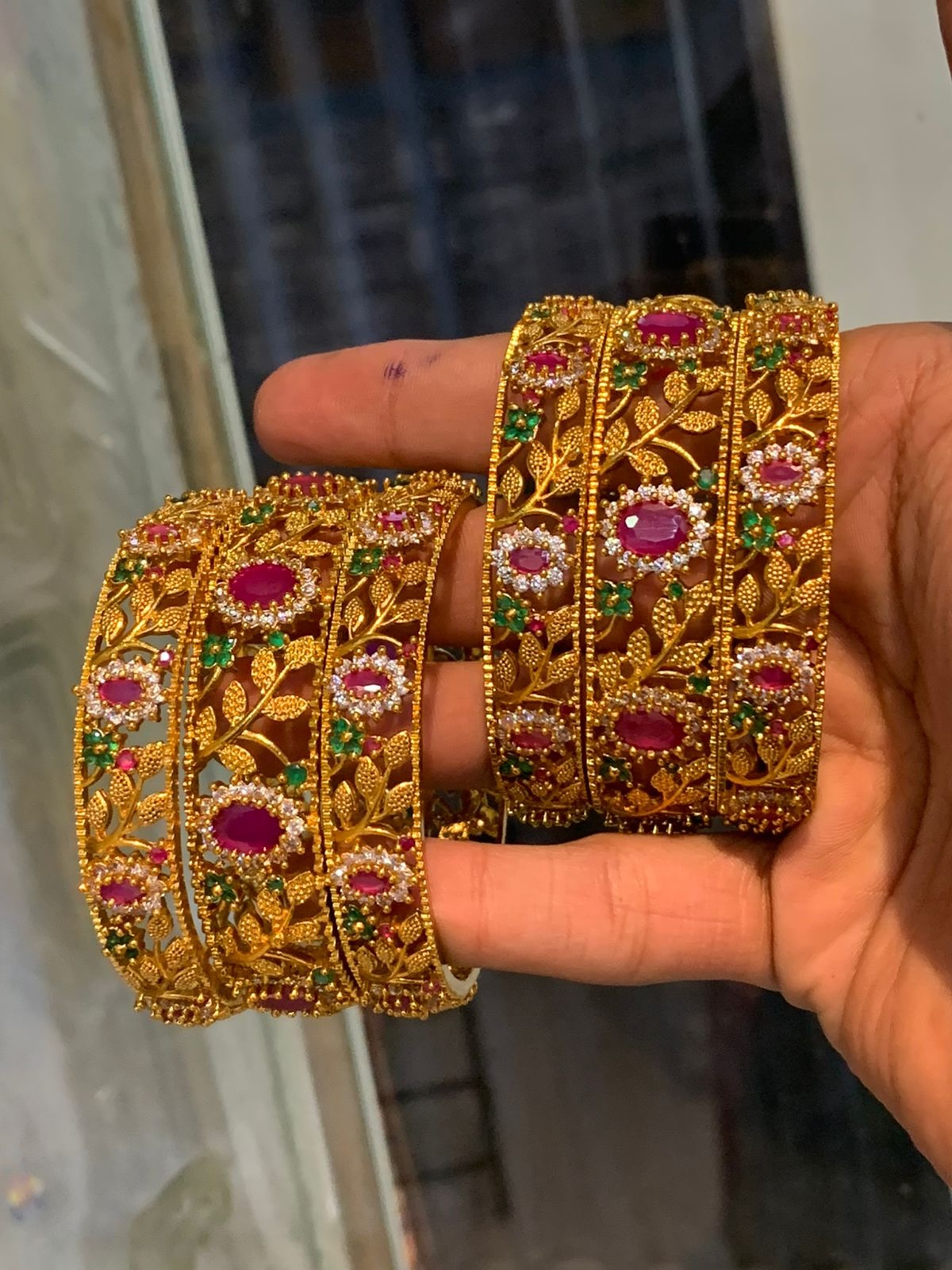 BG-05 Nageen Bangles | AD & CZ Gold Plated 6-Piece Set