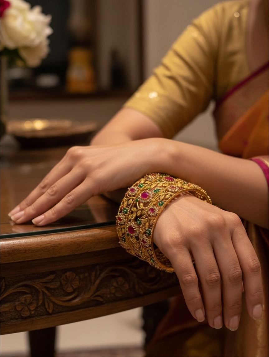 BG-06 Nageen Bangles | AD & CZ Gold-Plated 3-Piece Set