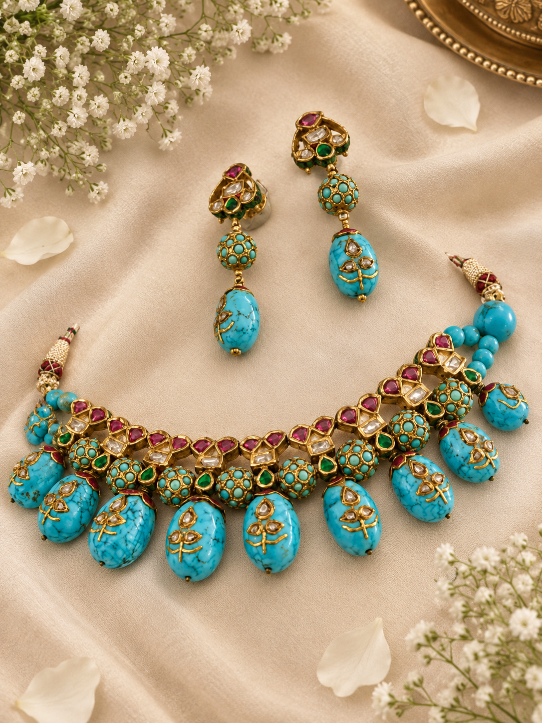 NN-05: Begum Feroza Gold Plated Kundan Necklace Set | Gulmohar Art Jewellery