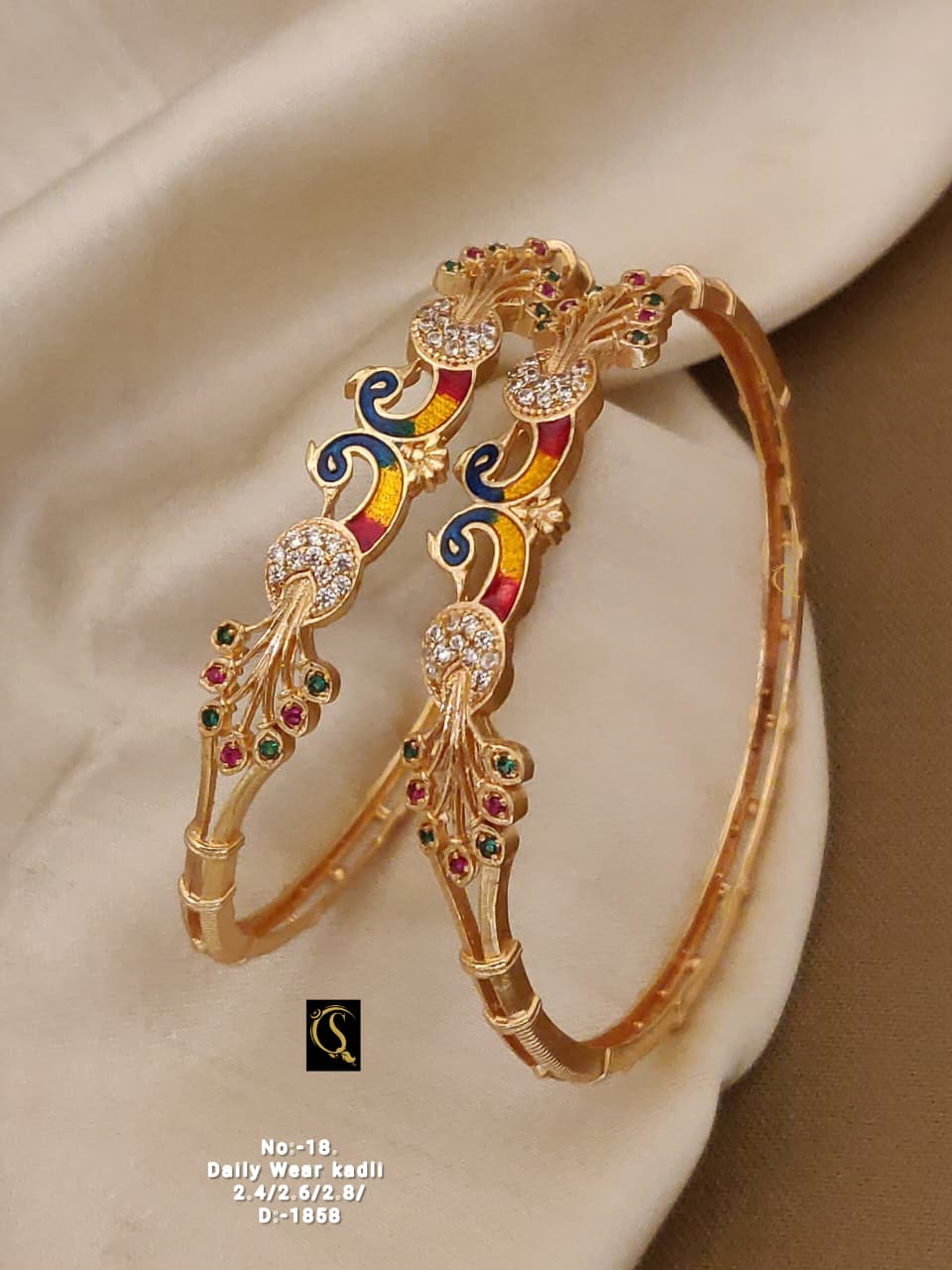 SLB-06: Gold Plated Peacock Motif Sleek Bangles
