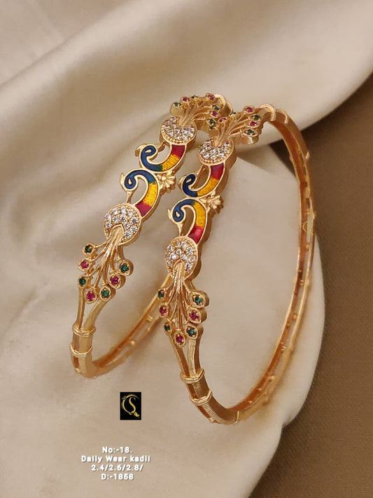 SLB-06: Gold Plated Peacock Motif Sleek Bangles