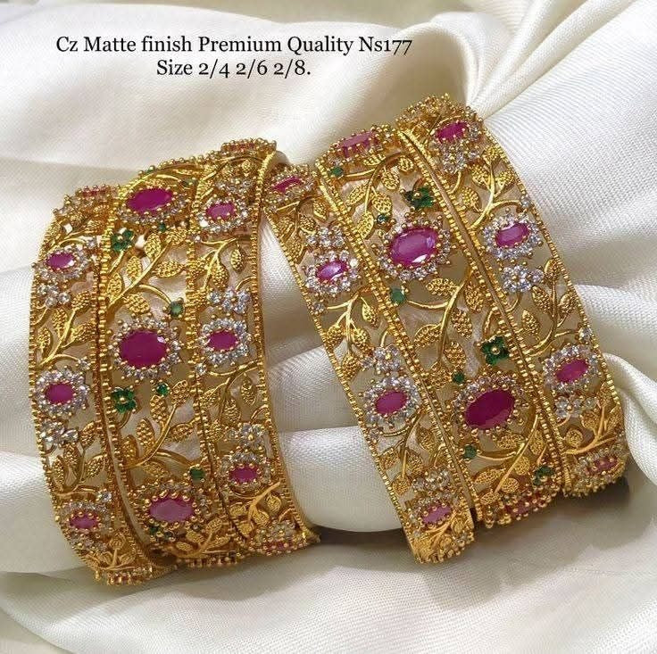 BG-05 Nageen Bangles | AD & CZ Gold Plated 6-Piece Set