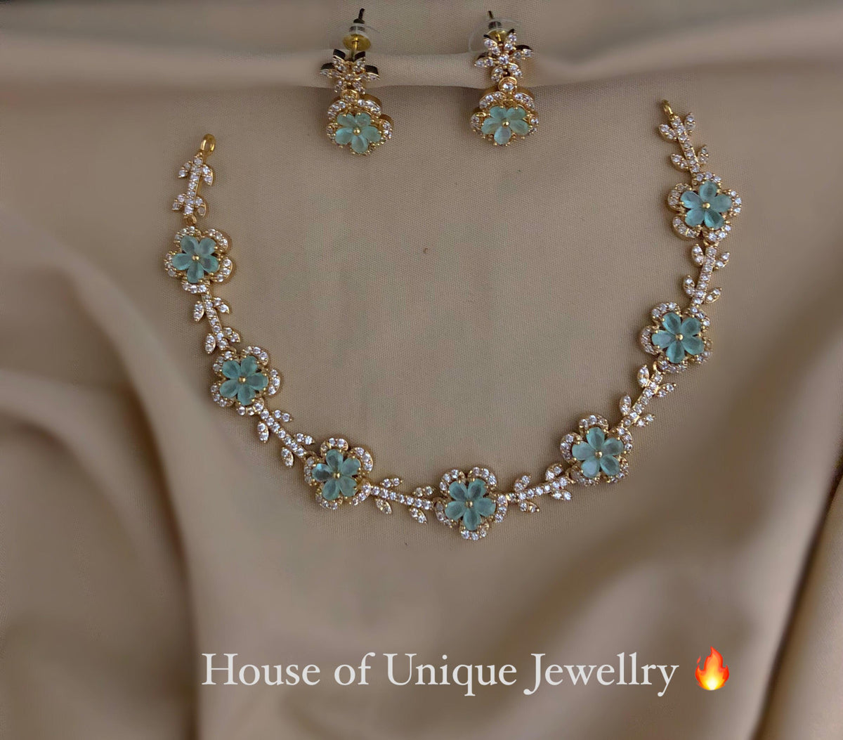 S-35: Gold Plated Floral AD Stone Necklace Set | Elegant Jewelry