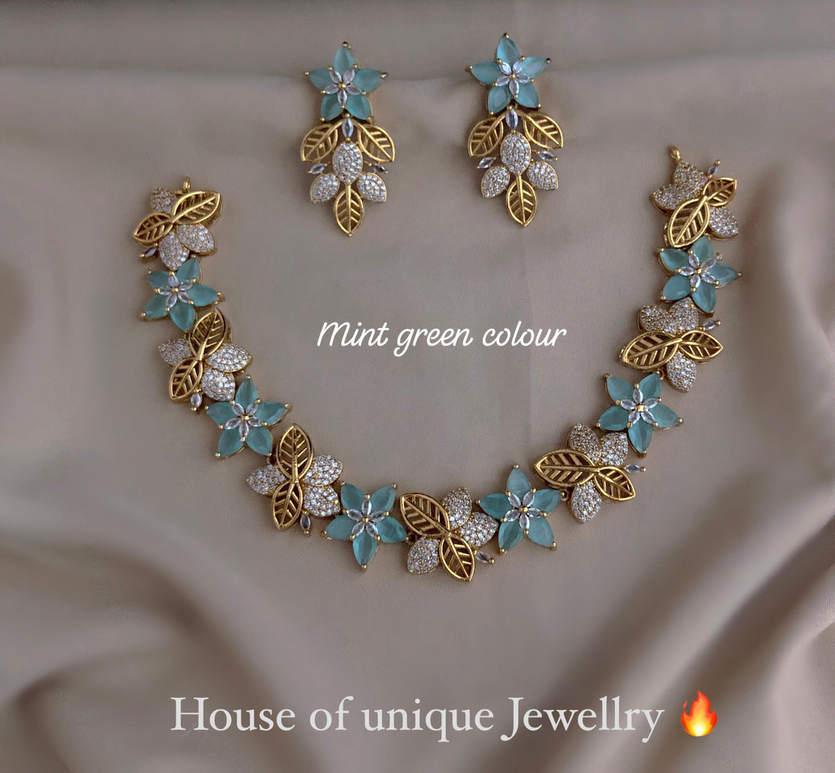 S-34: Bloom Flower AD & CZ Gold-Plated Necklace Set | Gulmohar Art
