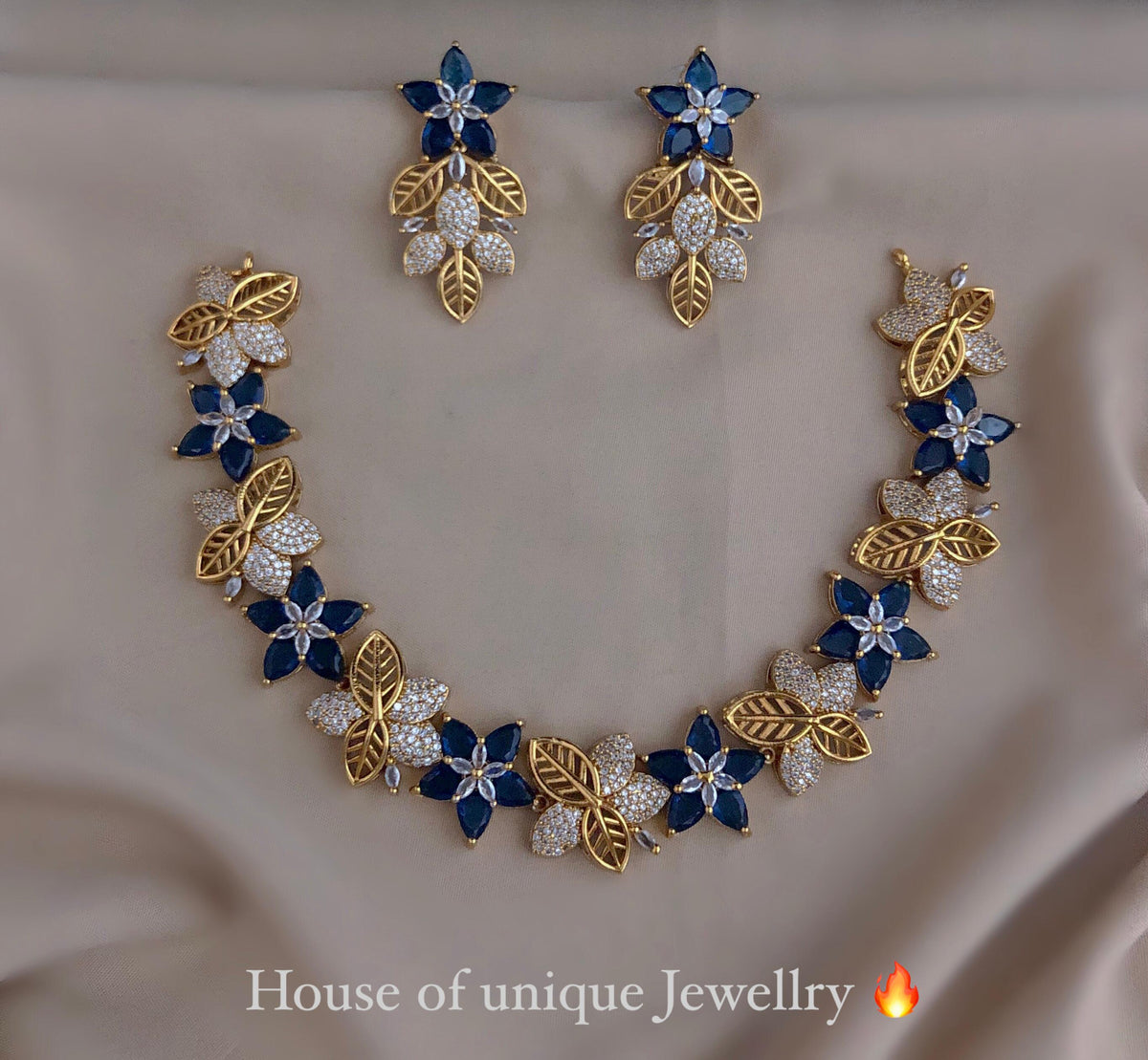 S-34: Bloom Flower AD & CZ Gold-Plated Necklace Set | Gulmohar Art