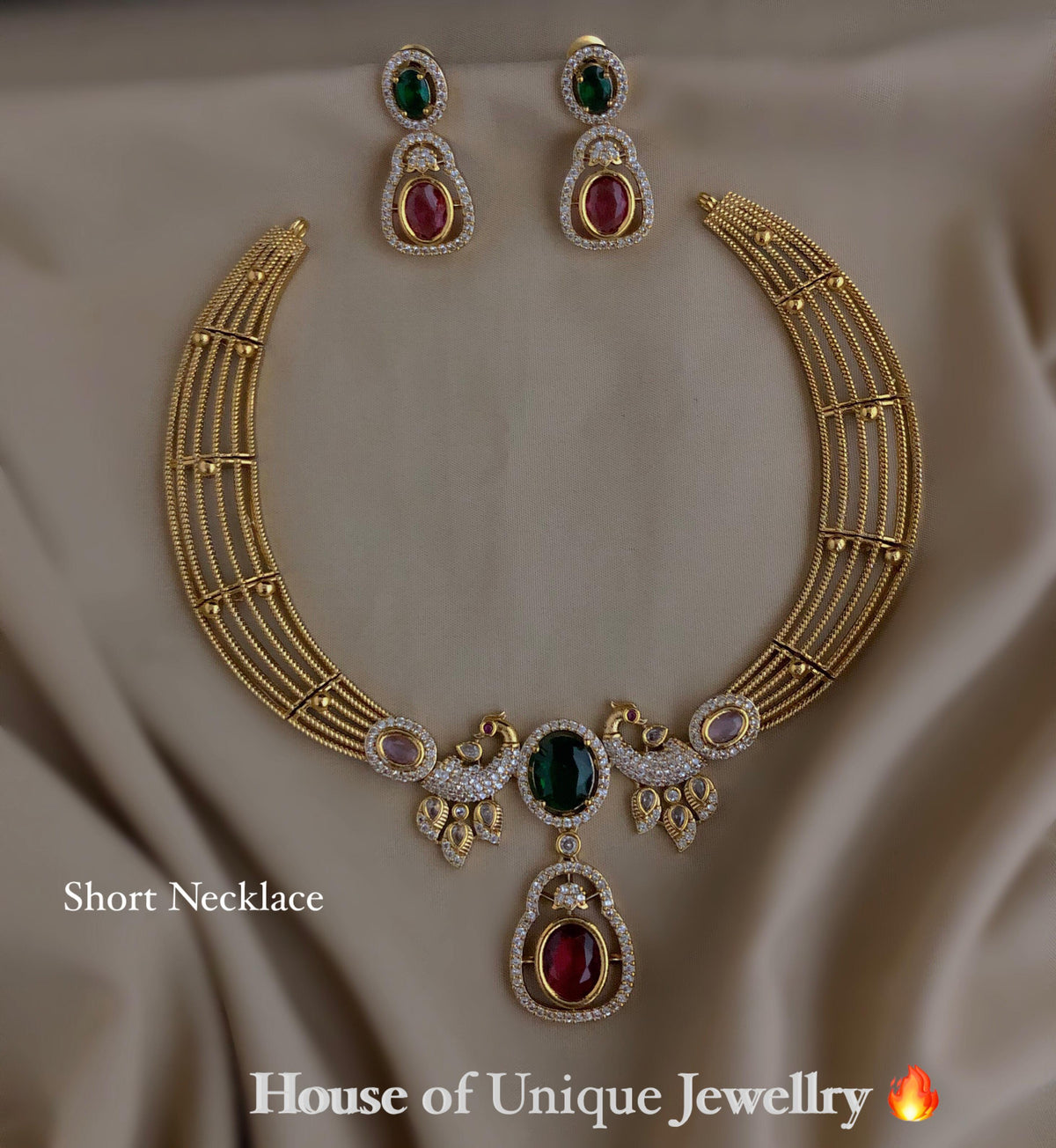 S-33: Gold-Plated Peacock Short Necklace Set | Gulmohar Art Jewellery