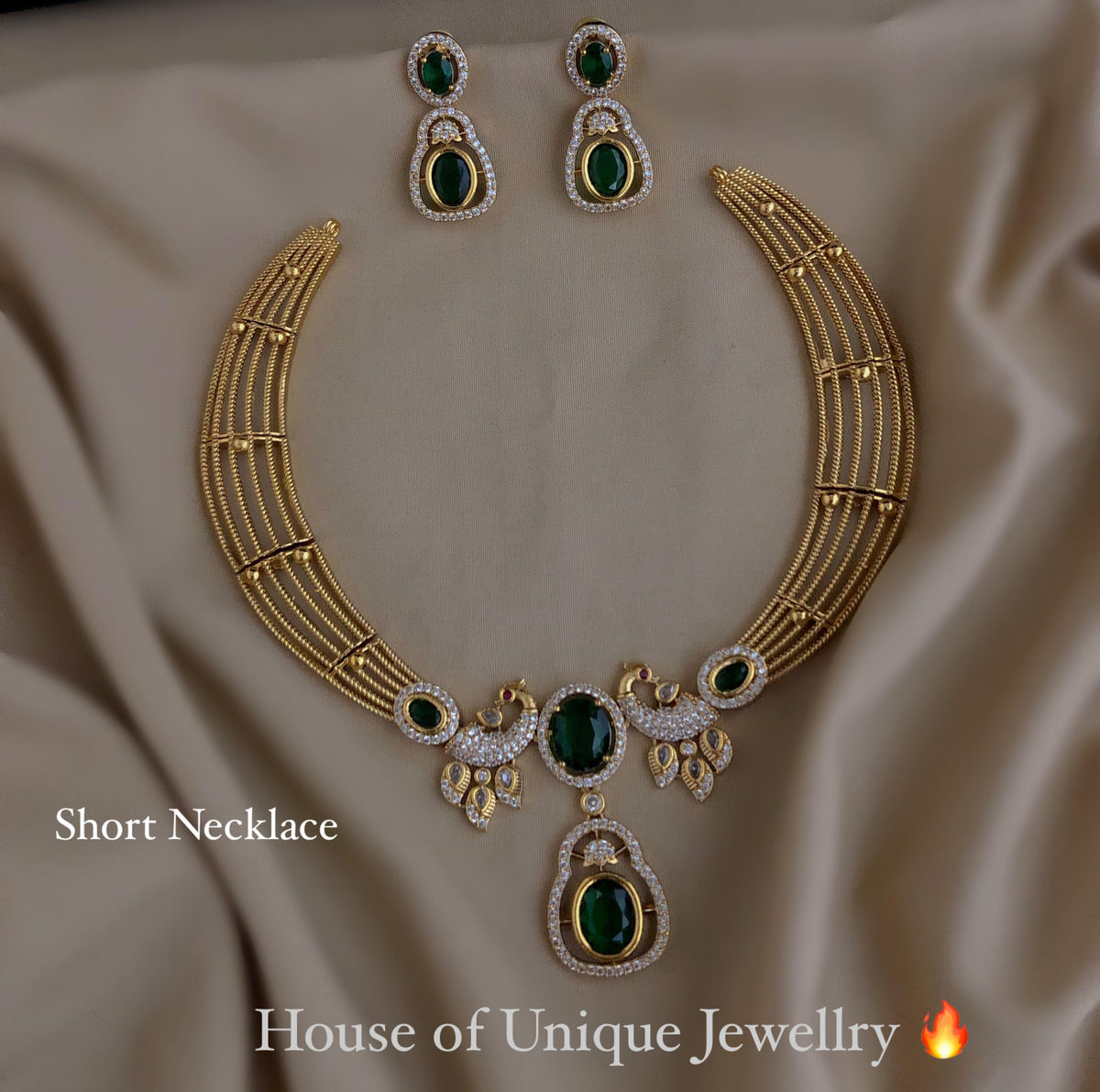 S-33: Gold-Plated Peacock Short Necklace Set | Gulmohar Art Jewellery
