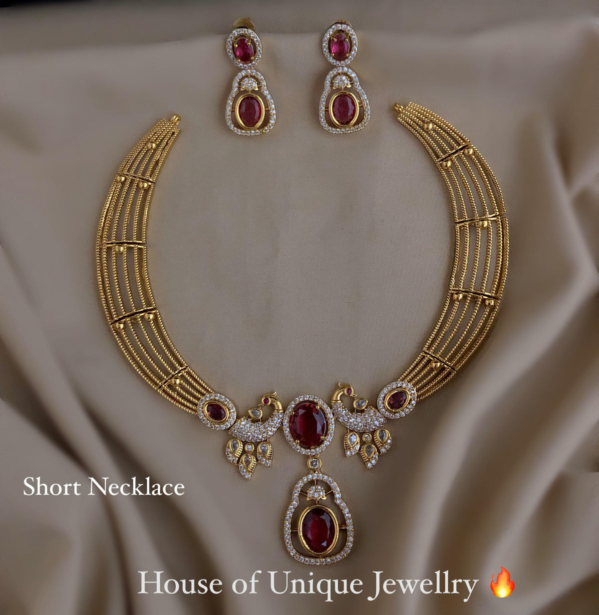 S-33: Gold-Plated Peacock Short Necklace Set | Gulmohar Art Jewellery