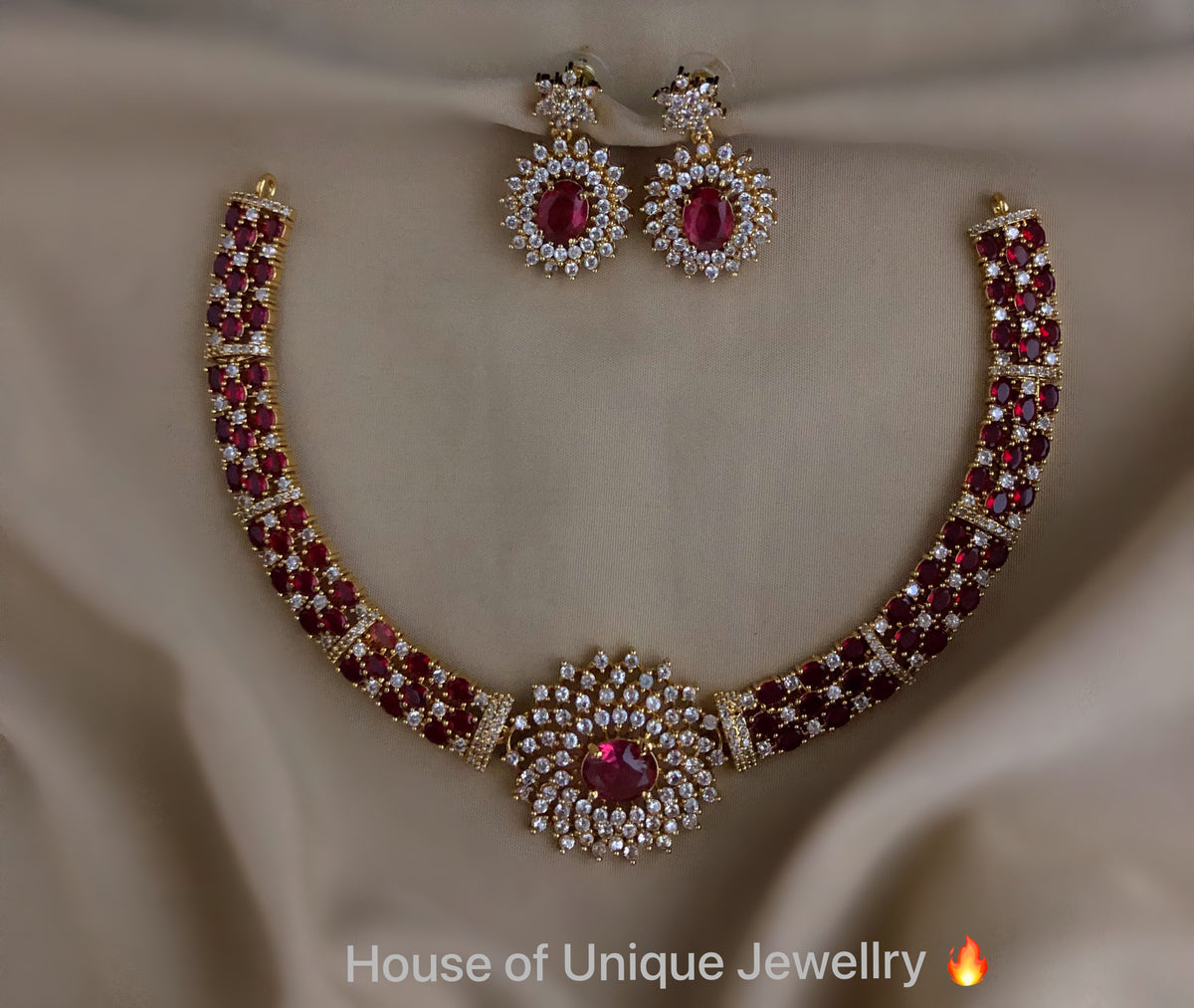 S-32: AD & CZ Floral Necklace Set | Gulmohar Art Jewellery
