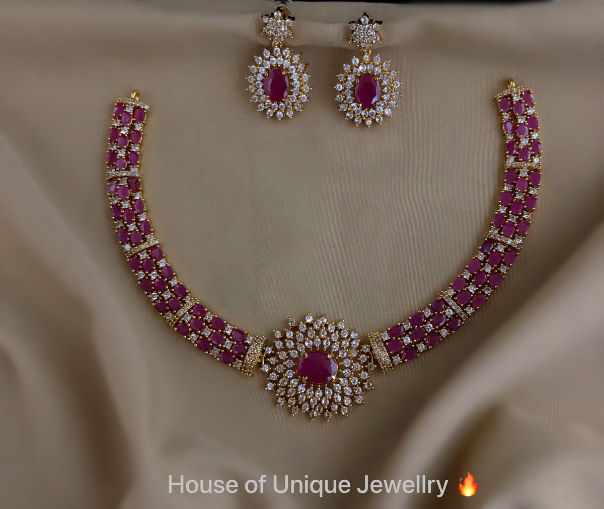 S-32: AD & CZ Floral Necklace Set | Gulmohar Art Jewellery