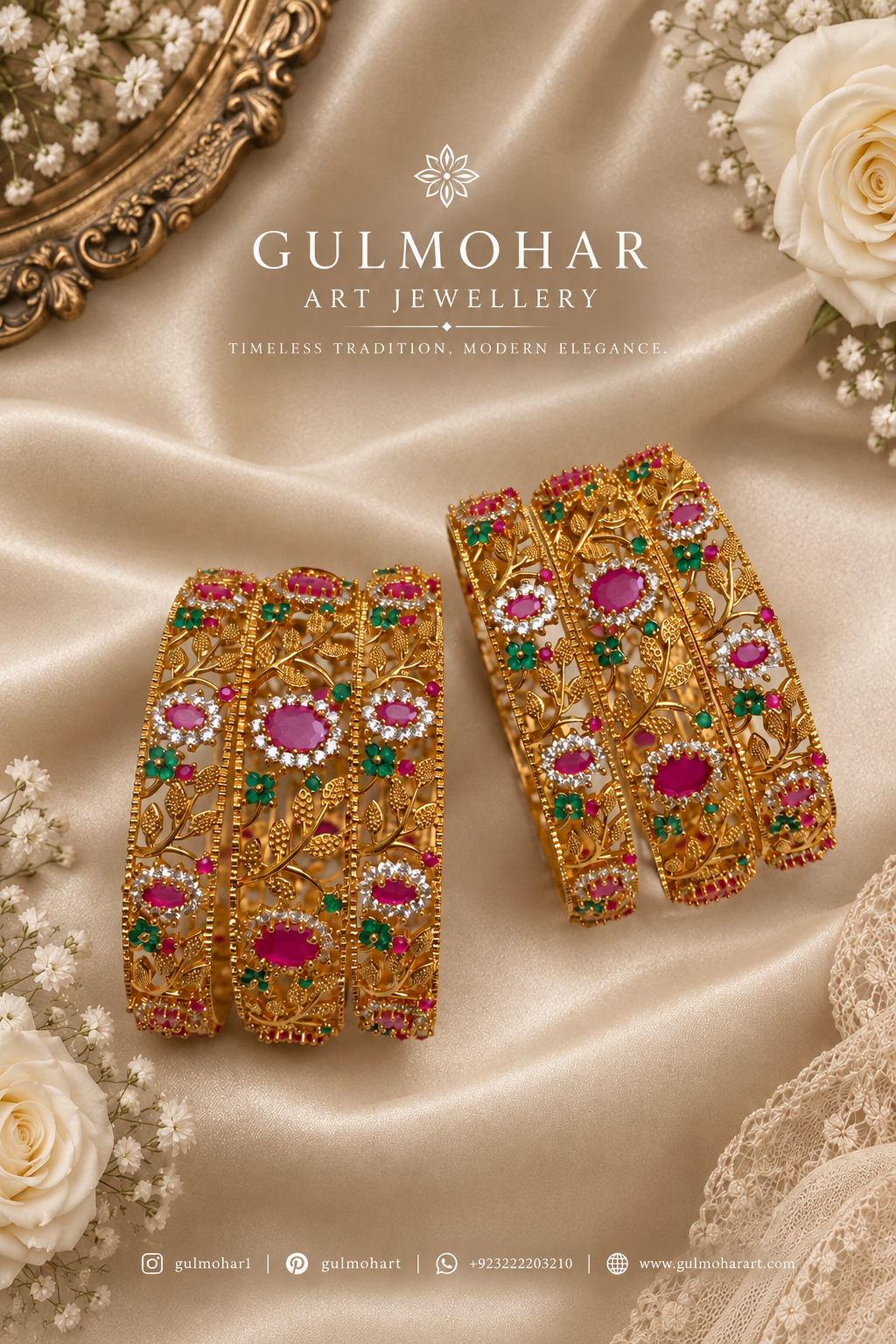 Nageen bangles, Nageen bangle set, AD bangles, CZ bangles, gold plated bangles, South Indian bangles, South Indian jewellery, floral bangles, floral design bangles, 6 piece bangle set, gold plated bangle set, AD CZ bangles, traditional bangles, bridal bangles, wedding bangles, party wear bangles, Pakistani jewellery, Indian jewellery, designer bangles, broad kara bangles, sleek bangles, traditional gold bangles, festive bangles