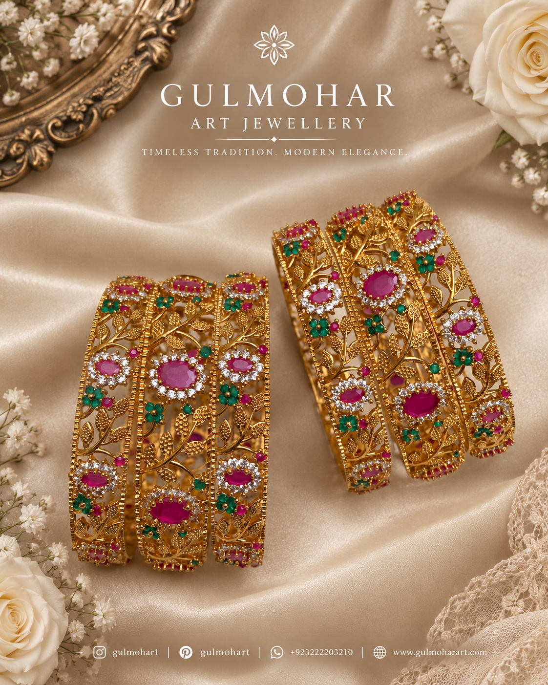 Nageen bangles, Nageen bangle set, AD bangles, CZ bangles, gold plated bangles, South Indian bangles, South Indian jewellery, floral bangles, floral design bangles, 6 piece bangle set, gold plated bangle set, AD CZ bangles, traditional bangles, bridal bangles, wedding bangles, party wear bangles, Pakistani jewellery, Indian jewellery, designer bangles, broad kara bangles, sleek bangles, traditional gold bangles, festive bangles