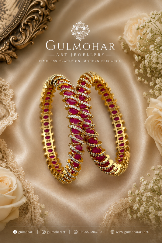BG-12 Spiral AD Bangles | CZ & AD Gold-Plated 2-Piece Set