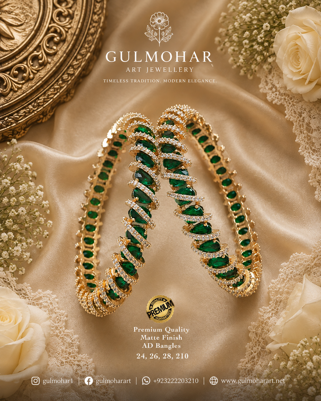 BG-12 Spiral AD Bangles | CZ & AD Gold-Plated 2-Piece Set