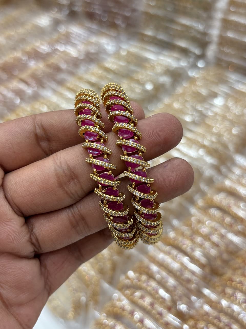 Spiral AD bangles, spiral bangles, AD bangles, CZ bangles, AD CZ bangles, gold plated bangles, South Indian bangles, South Indian jewellery, traditional bangles, spiral design bangles, 2 piece bangle set, red bangles, green bangles, white bangles, colourful bangles, bridal bangles, wedding bangles, party wear bangles, festive bangles, designer bangles, Indian bangles, Pakistani jewellery, South Indian bridal jewellery