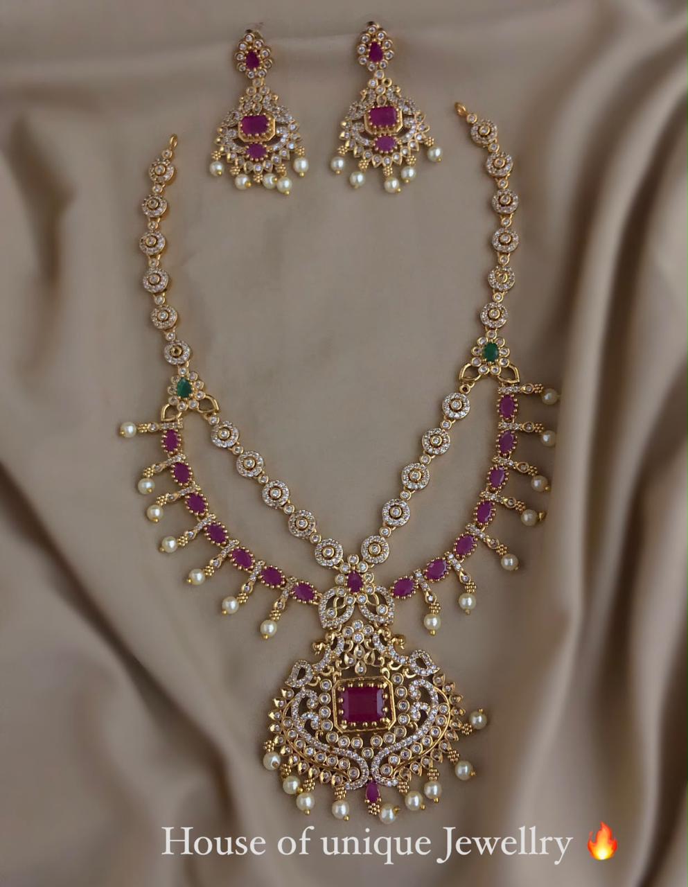 S-27: Luxury Gold-Plated AD & CZ Multi-Layer long Set