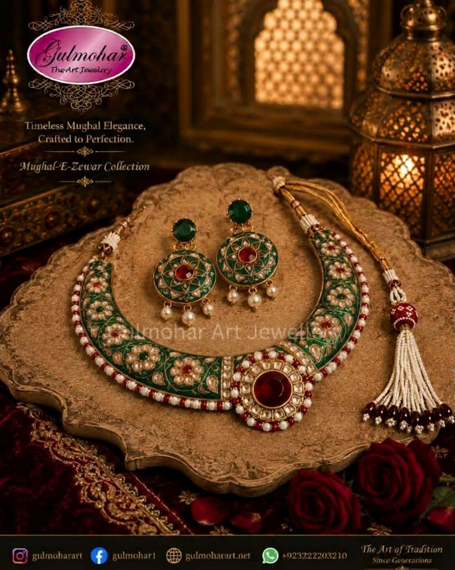 MG-03: Meenakari Multani Kundan Hasli Necklace Set | Gulmohar