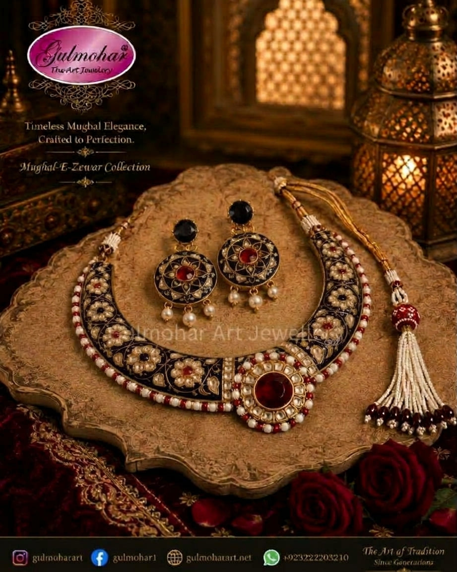 MG-03: Meenakari Multani Kundan Hasli Necklace Set | Gulmohar