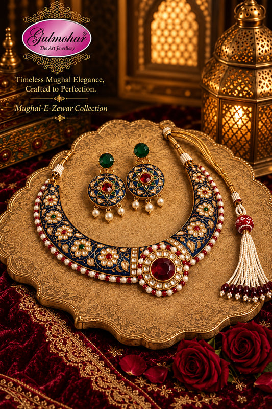 MG-03: Meenakari Multani Kundan Hasli Necklace Set | Gulmohar