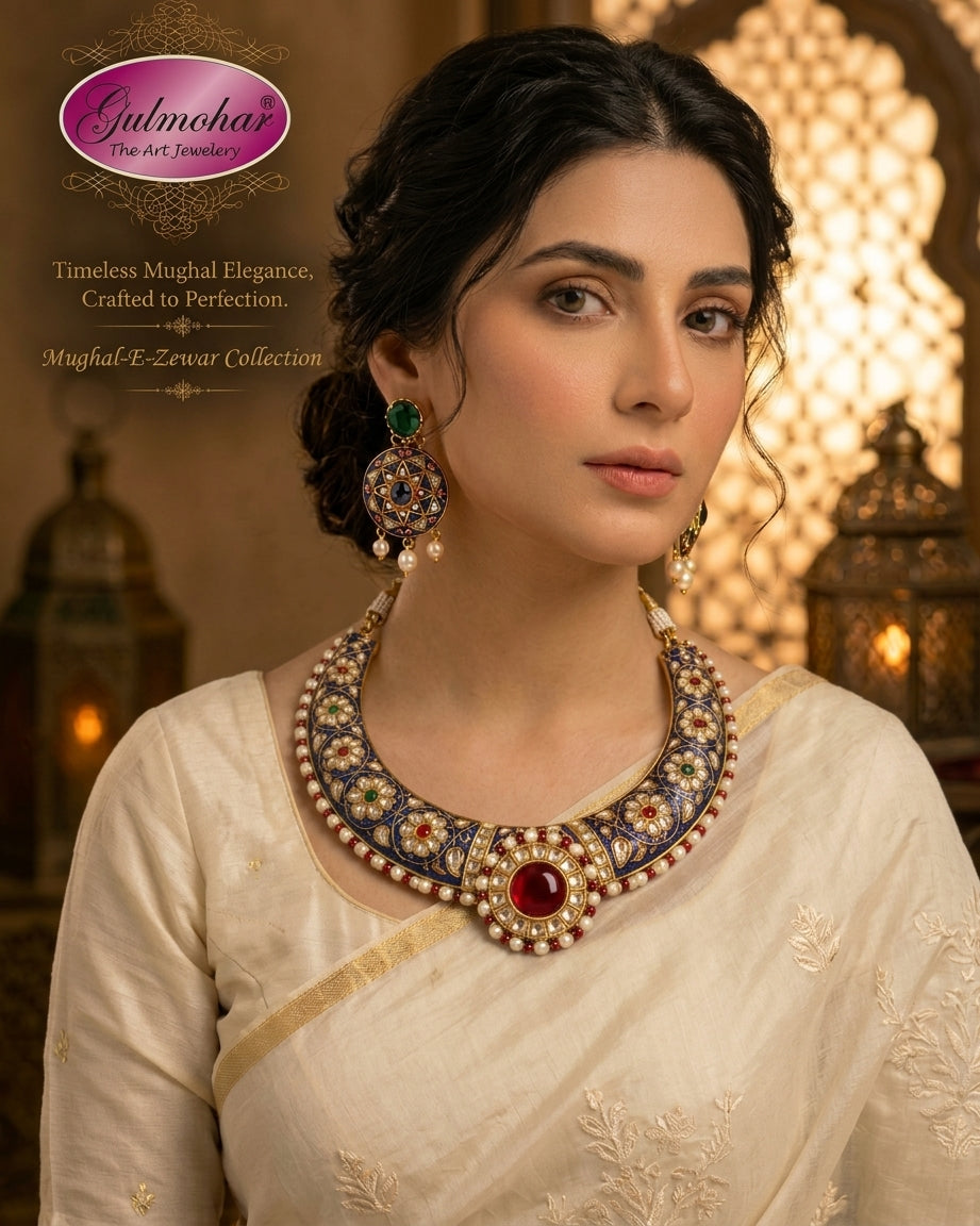 MG-03: Meenakari Multani Kundan Hasli Necklace Set | Gulmohar