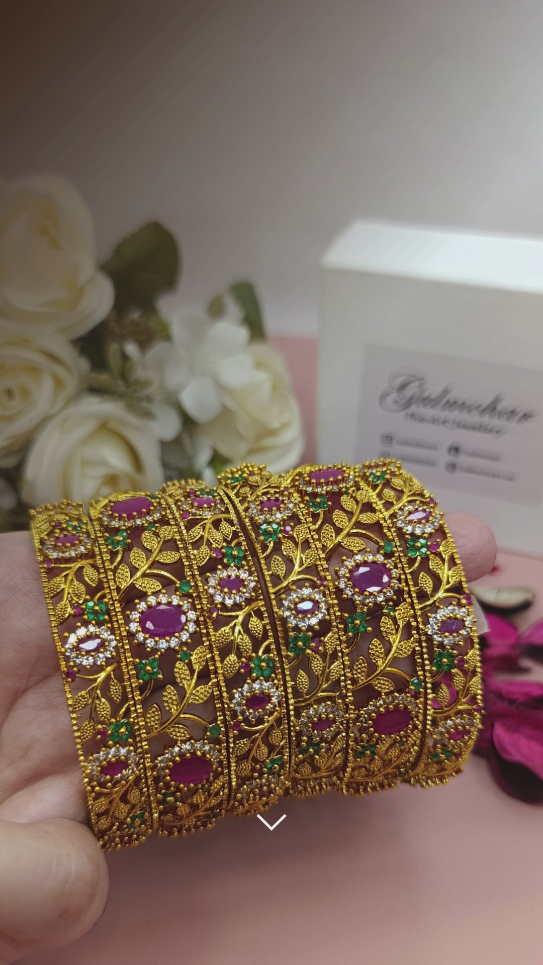 Nageen bangles, Nageen bangle set, AD bangles, CZ bangles, gold plated bangles, South Indian bangles, South Indian jewellery, floral bangles, floral design bangles, 6 piece bangle set, gold plated bangle set, AD CZ bangles, traditional bangles, bridal bangles, wedding bangles, party wear bangles, Pakistani jewellery, Indian jewellery, designer bangles, broad kara bangles, sleek bangles, traditional gold bangles, festive bangles