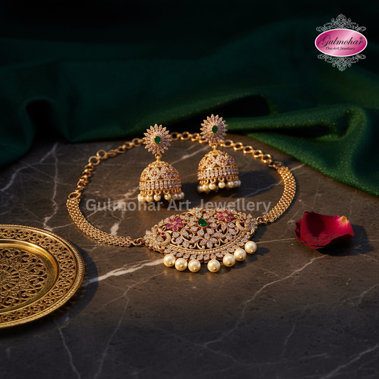 S-02: Gold Plated AD & CZ Choker Set