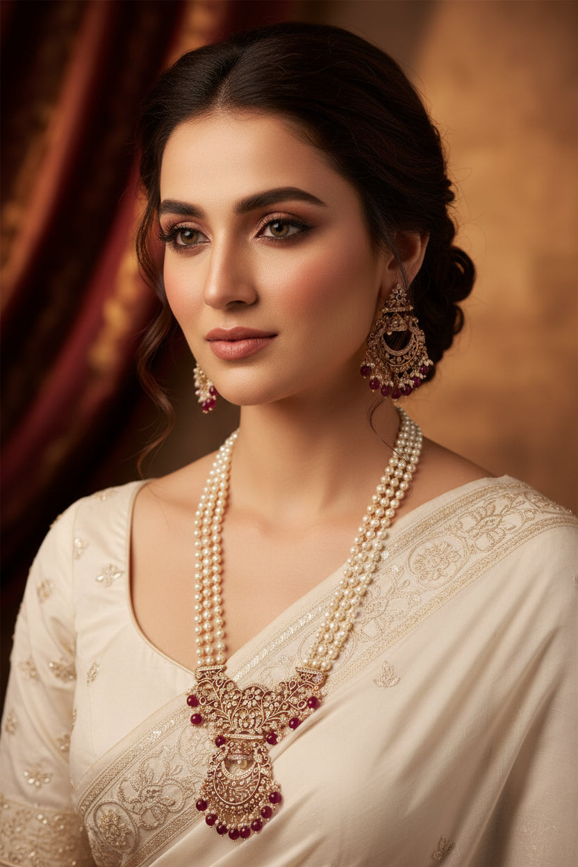 S-25: CZ Pearl Mala with Chandbali | Real Jarao South Jewellery Set