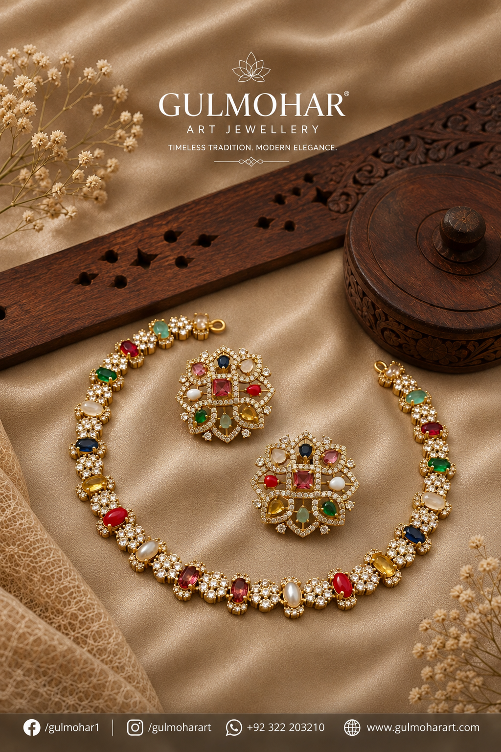 S-31: Designer Jarao Navratan Set | Gulmohar Art Jewellery