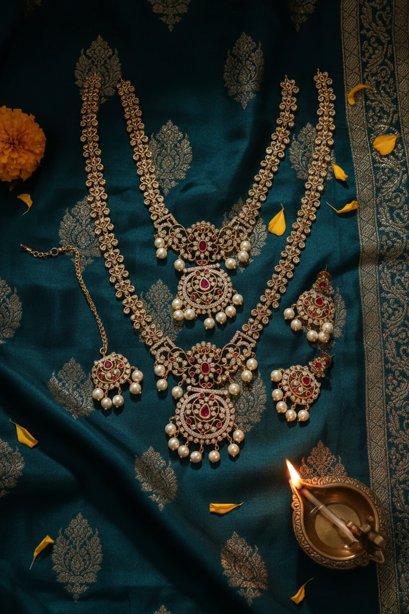 Teal Silk Diya Glow